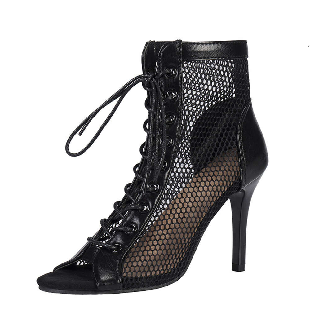 Slim Large Size High Heels Mesh Hollow Sexy Sandals Fashionable Lace Up Fabric Fish Mouth Cool Boots Ddmysaturn