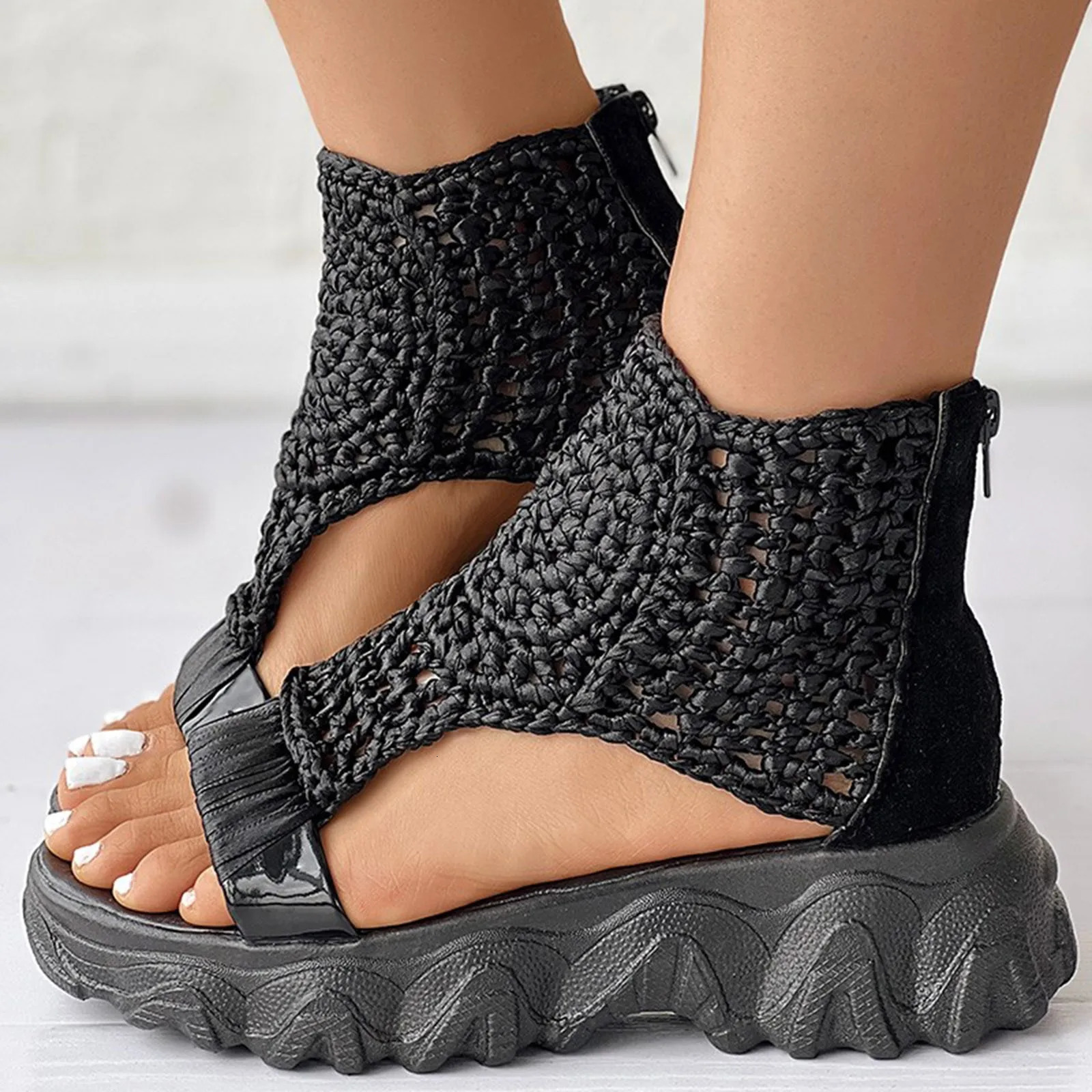 Ladies Shoes Comfort Platform Chunky Heel Fish Mouth Sandals Fashion Casual Comfortable Soft Stitching Outdoor Beach Sandals 240619