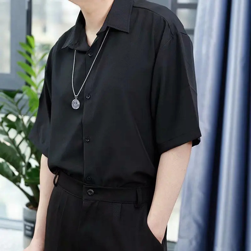 Casual White Shirt for Men Solid Color Ice Silk Long Sleeve Shirt Harajuku Loose Top Quality Drape White Japanese Streetwear 240615