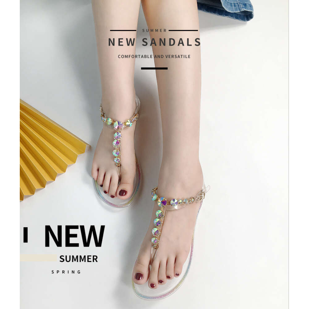 Jelly Shoes Summer PVC Women S Flat Bottom Casual Beach Transparent Crystal Sandals Ddmysaturn
