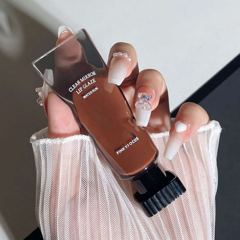 Black Mirror Water Gloss Glaze Transparent Glass Lip Oil Waterproof Liquid Lipstick Nude Brown Clear Tint Makeup F620-5
