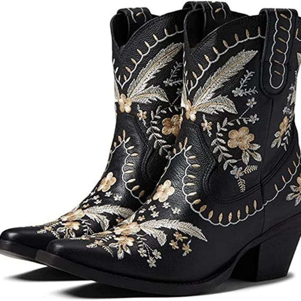 High Large Thick Heel Embroidered Sleeve Short Women S Leather Boots X Ddmysaturn