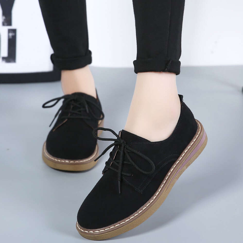 Ddmysports Spring Autumn English Style Small With Genuine Leather Flat Bottom And Shallow Mouth Single For Versatile Pregnant Women S Casual Shoes OUT