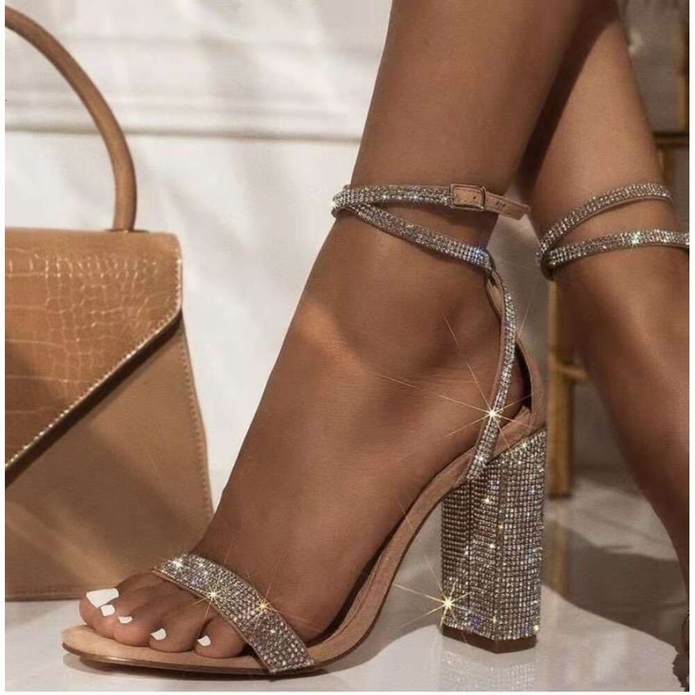 Large Heel Sandals Feng Shui Diamond Thick One Line Foot Loop Buckle For Women Size Ddmycat
