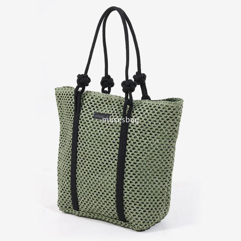 Fashionable women's high-end simple and large capacity single shoulder tote grass woven bag new practical hollow woven bag vacation beach bag ver