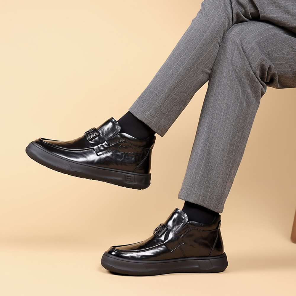 Versatile Autumn New Leather Shoes Men S Mid Top Martin Waterproof And Anti Slip Workwear Trendy Motorcycle Black Short Boots Ddmysaturn