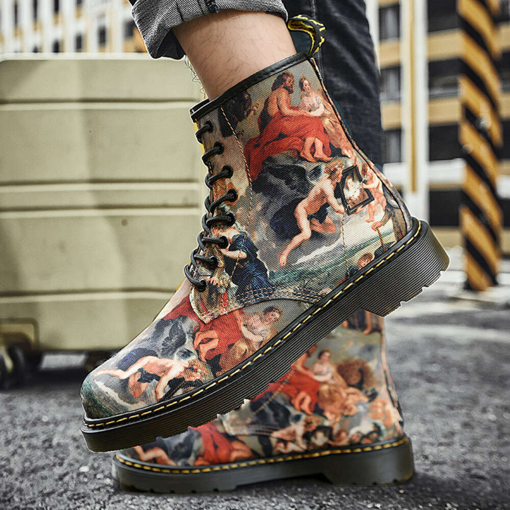 American Autumn Street Winter New Men S Art Graffiti Martin Boots Couple High Top Fashion Shoes Ddmysaturn