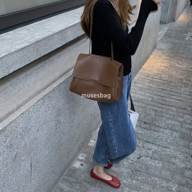 Rich Deep Brown Korean Instagram New Autumn/Winter Flip Bag Style Commuting PU Bag Women's One Shoulder Crossbody Bag Trendy