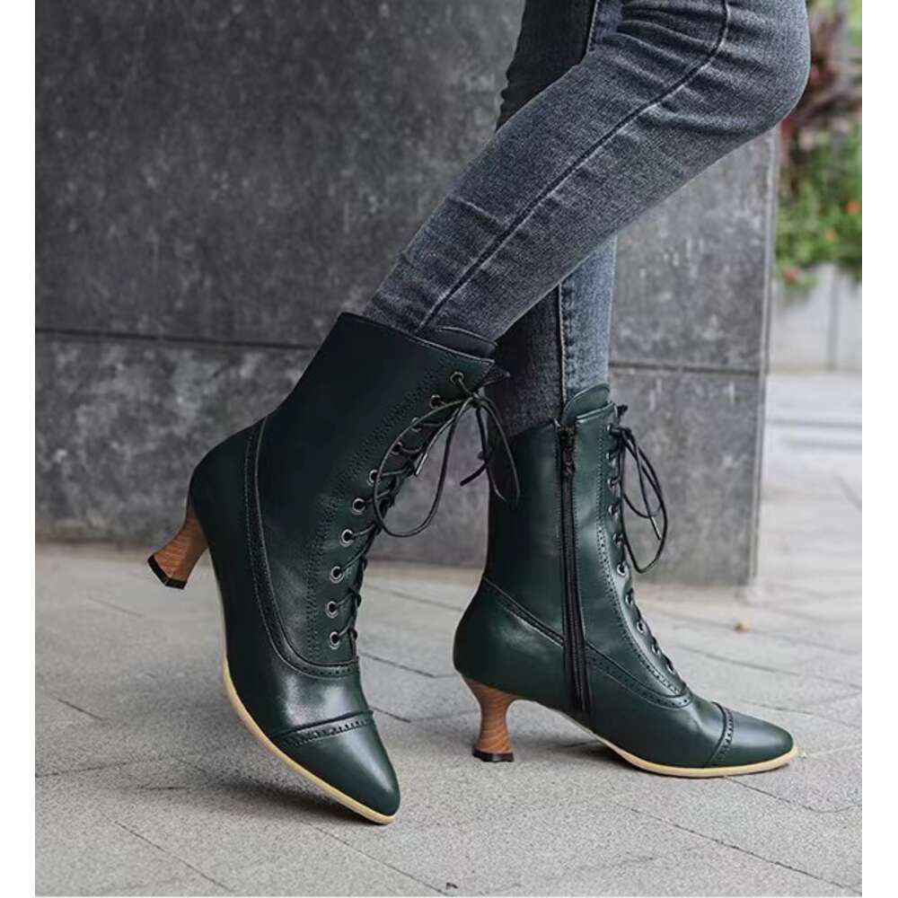 Style Lace New Up British Martin Wine Cup And Round Head Solid Color Large Women S Short Boots Ddmysaturn