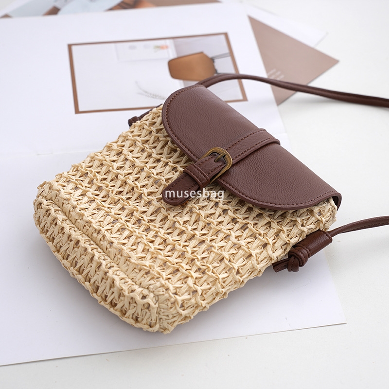 Designer Women's High Quality Retro Simple Large Capacity Imitation Vine Woven Bag Diagonal Straddle Bag Fashionable Lid Buckle Single Shoulder G