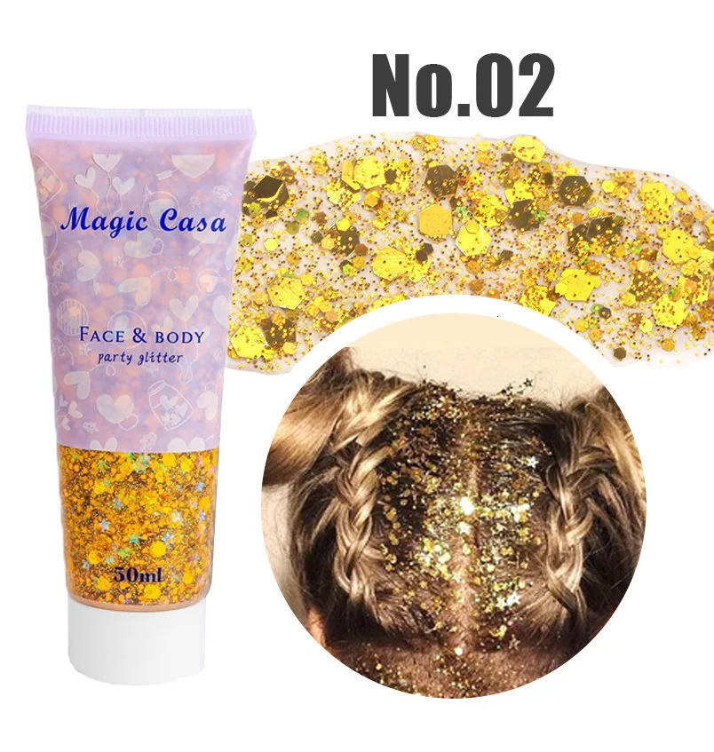 Body Glitter Gel Long Lasting Waterproof Eyeshadow Stage Party Glitter Eyeshadow Hair Face Body Glitter Cream Diamond Makeup 240620