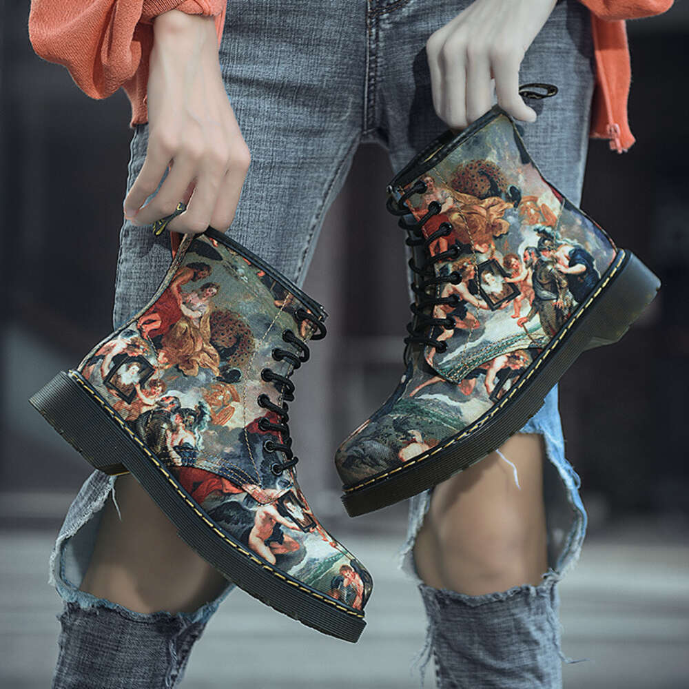 American Autumn Street Winter New Men S Art Graffiti Martin Boots Couple High Top Fashion Shoes Ddmysaturn