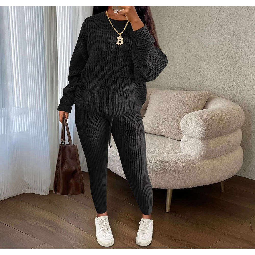 Piece Two Sets Women Clothing 2024 Autumn/winter Fashion Casual Solid Round Neck Pullover Loose Pit Knitted Sweater Pants Suits F6.20#71 ddmySept