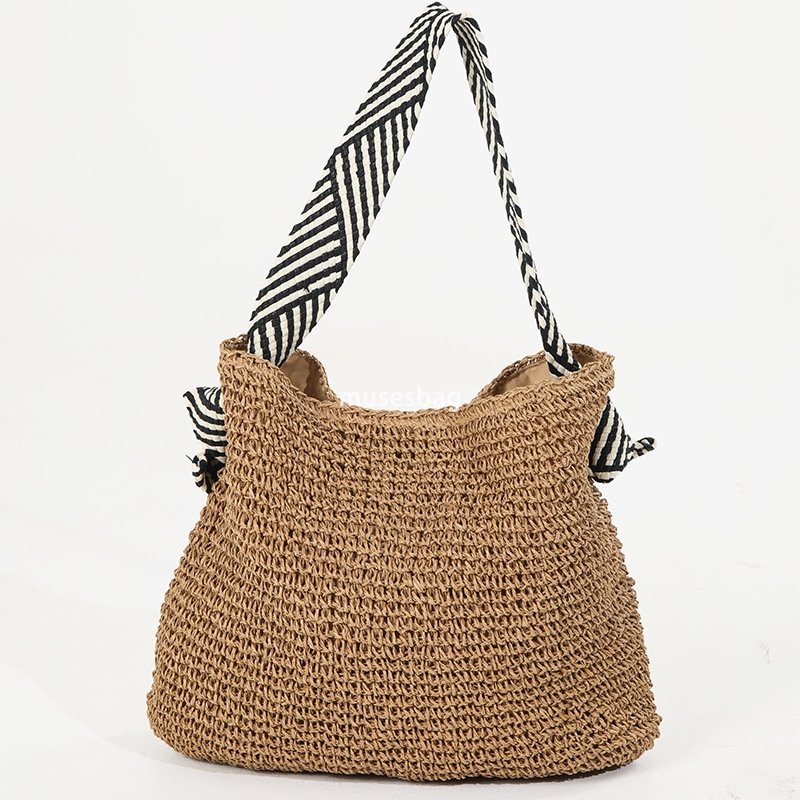 Han Feng Women's High Quality Fashion Simplicity Large Capacity Instagram Navy Style Grass Weaving Handmade One Shoulder Woven Bag Versatile Vaca