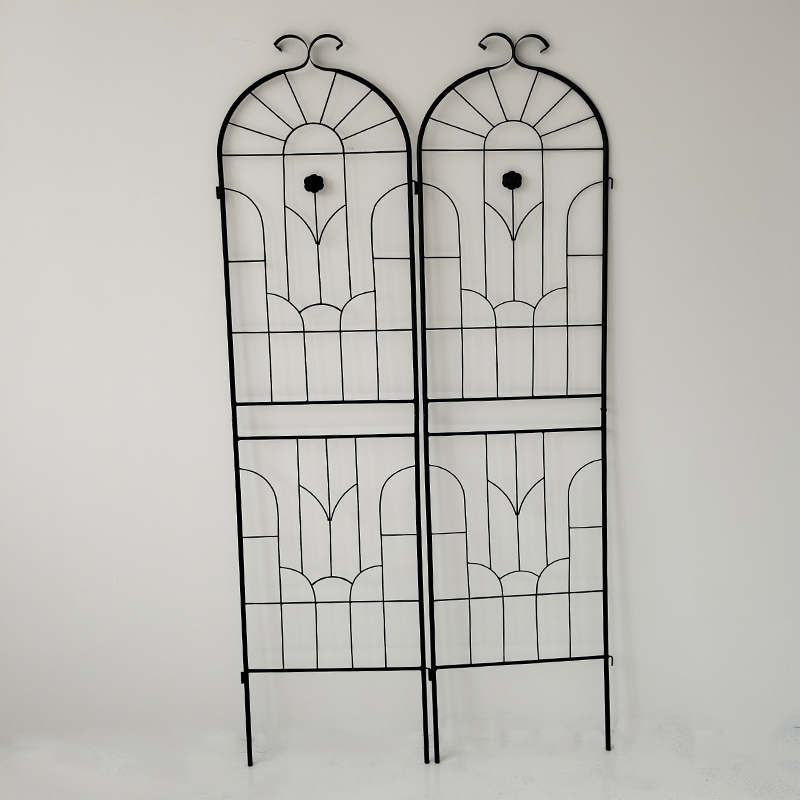 Metal plant lattice frame for potted plant support, used for climbing rose vines