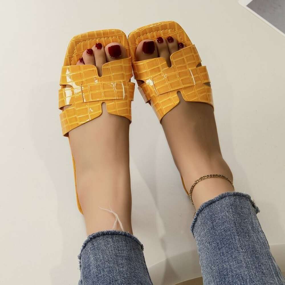 Solid Large Size Color Flat Women S Slippers Summer New Classic Stone Pattern One Foot Pedal Ddmysaturn