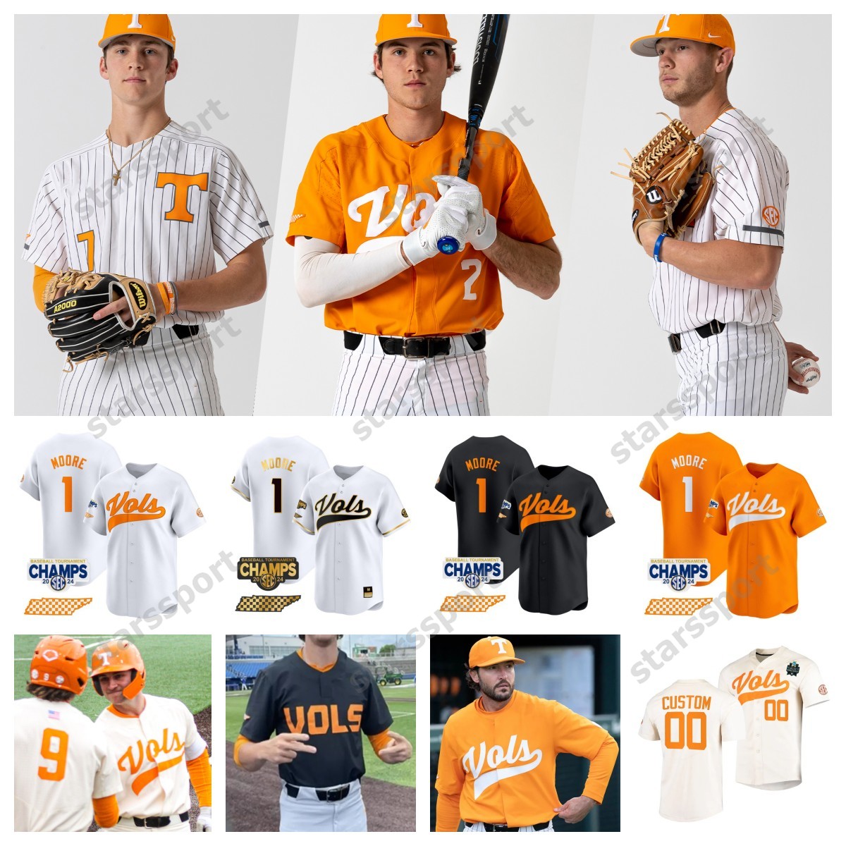 2024 Tournament Champions Tennessee Volunteers Baseball CWS Christian Moore Bradke Lohry Blake Burke Billy Amick Kavares Tears Cannon Peebles VOLS Jersey