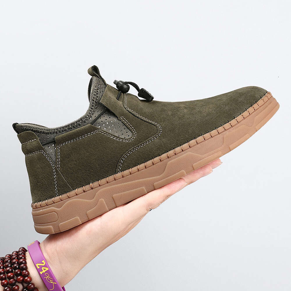 Handsewn fashionable Korean casual shoes for men's large-sized leather shoes, low cut anti slip loafers