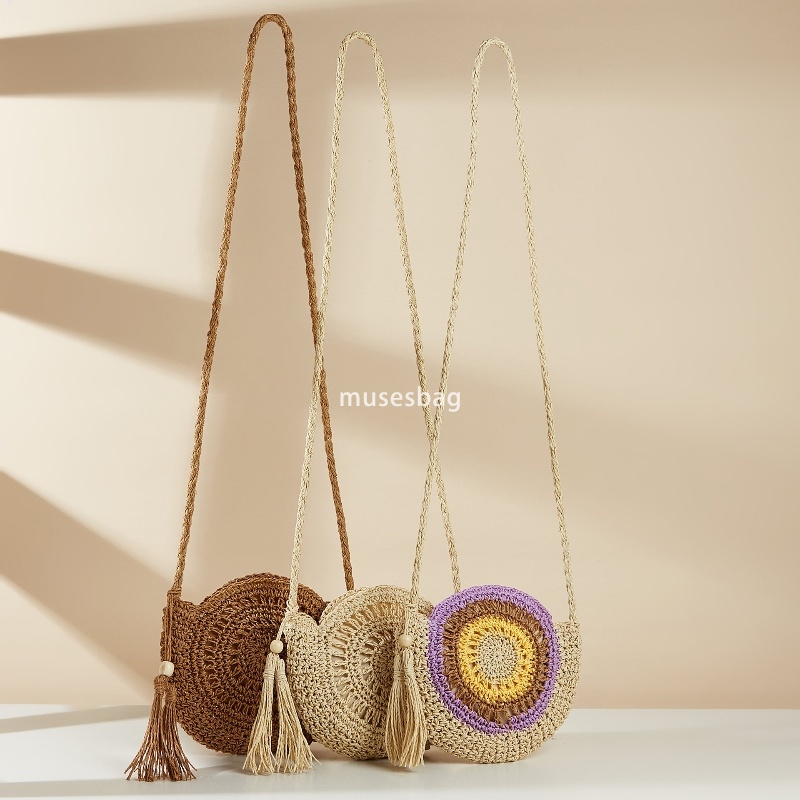 High quality women's designer multifunctional woven artistic forest style grass woven hollow handmade bag with long shoulder strap diagonal cross