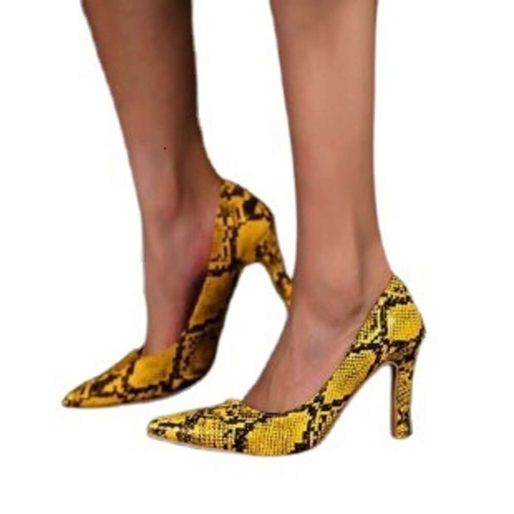 Large size high heeled women's shoes with snake pattern, pointed toe, slim heel, shallow mouth, sexy fashion single shoe for women