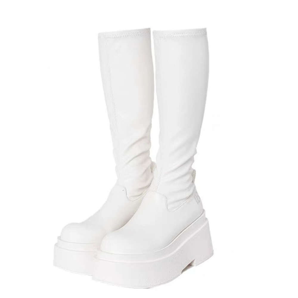 Soled White Thick Children S New Style High Boots Round Toe One Foot Elastic Riding Trend Ddmysaturn