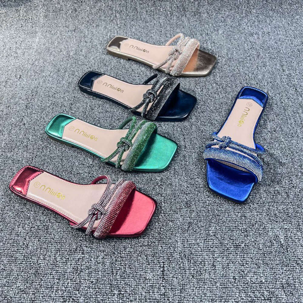 Shoes Slides Slippers New Women S Slippers Summer Straight Line Rhinestones For Wearing On The Outside Ddmysaturn