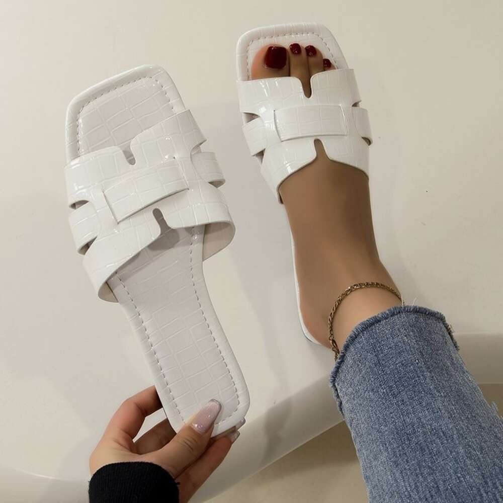 Solid Large Size Color Flat Women S Slippers Summer New Classic Stone Pattern One Foot Pedal Ddmysaturn