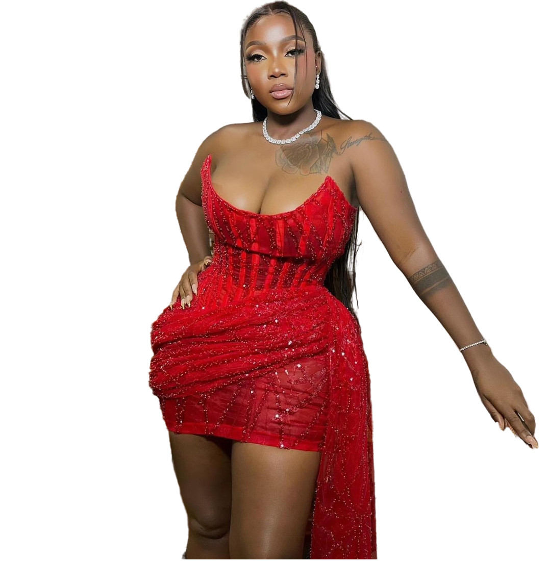 2024 Red Homecoming Dresses Prom Evening Sequined Stylish Mini Short Party Graduation Cocktail Birthday Holiday Club Gowns Dress ZJ103