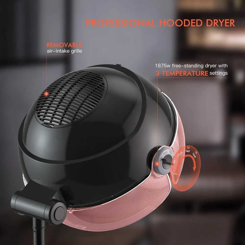Curling Irons Ionic Hooded Hair Dryer 1875W Professional Adjustable Standing Bonnet with 3 Temperature Settings Sit Under Hair DryerL4619