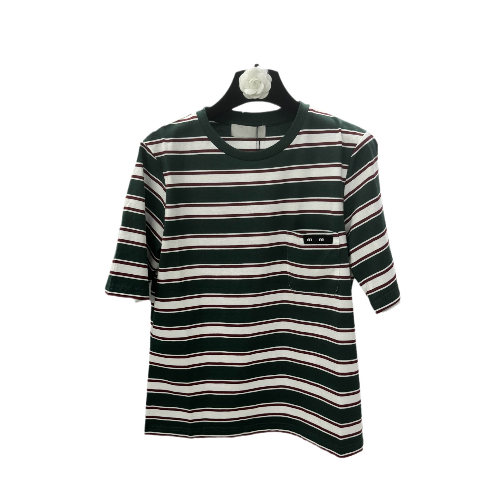 2024 Spring And Summer New Women Letter Embroidery Contrast Stripes Loose Round Neck Long Sleeve Casual T-Shirt