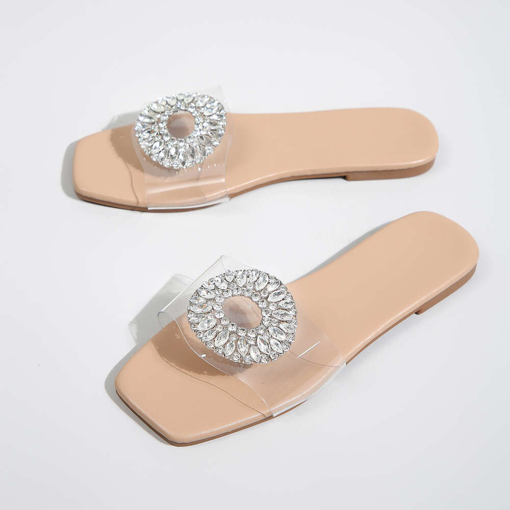 Buckle Summer Diamond Transparent One Sided Fashionable Beach Resort Flat Bottomed Oversized Women S Sandals And Slippers Ddmysaturn