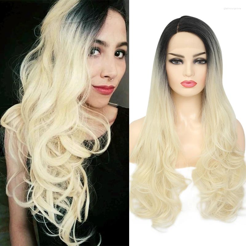 24Inch 613 Ombre For Black Women Wavy Synthetic Lace Front Hair Extention Blonde