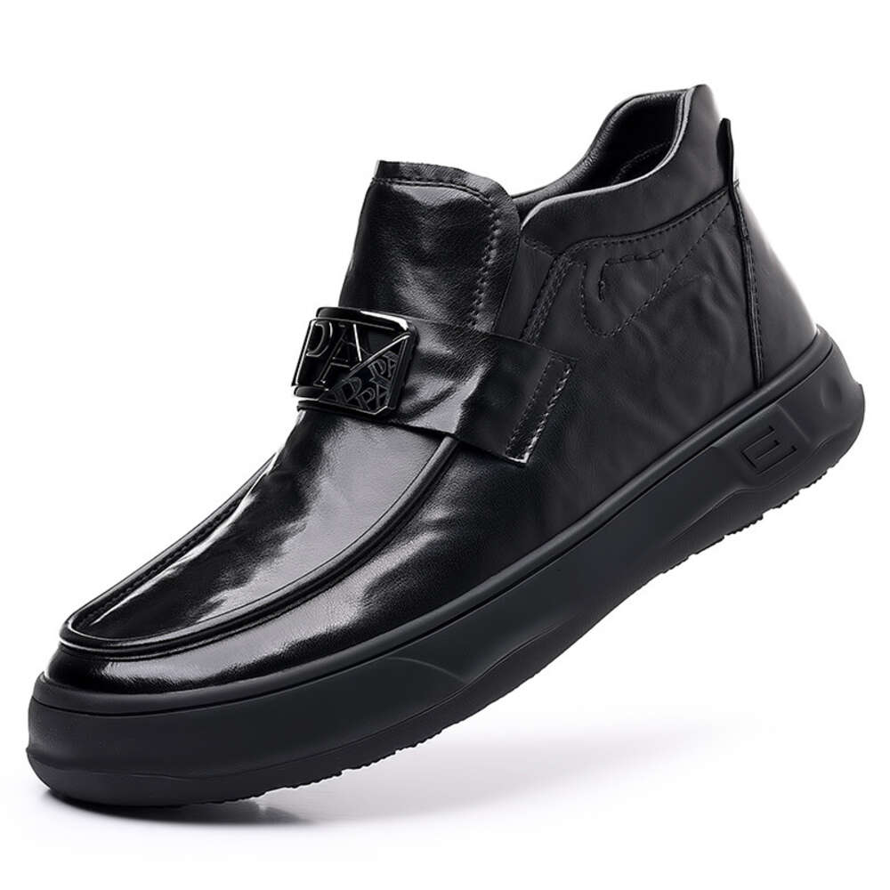 Versatile Autumn New Leather Shoes Men S Mid Top Martin Waterproof And Anti Slip Workwear Trendy Motorcycle Black Short Boots Ddmysaturn