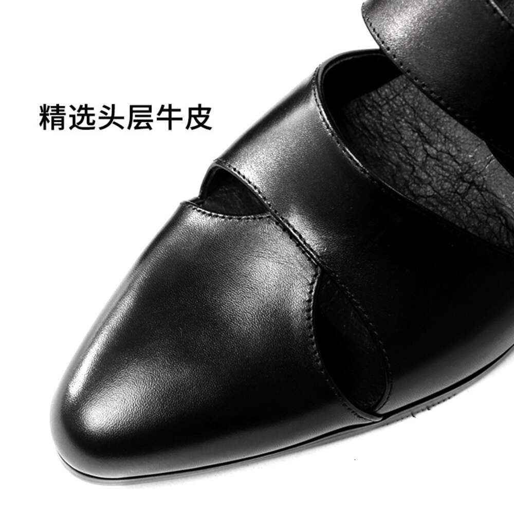 Cowhide Top Layer Foreskin Men S Pointed Half Cool Slippers Hollowed Out Leather Shoes Height Increasing Ddmysaturn