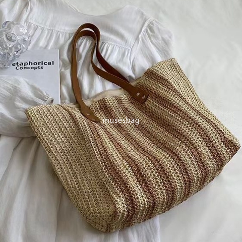 Designer Beach bag Women's High Quality Classic Multi functional Striped handbag Grass Woven Bag Fashionable Japanese and Korean One Shoulder Cas