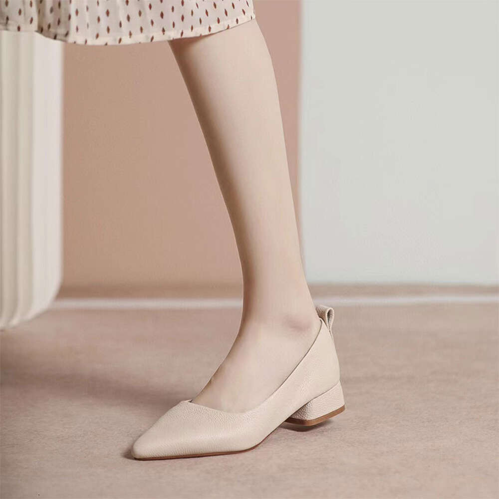 Layer Cowhide Top Shallow Mouth Single Shoe For Women S Autumn New Casual Pointed Fashion One Foot Thick Heel Small Leather Shoes Ddmysaturn