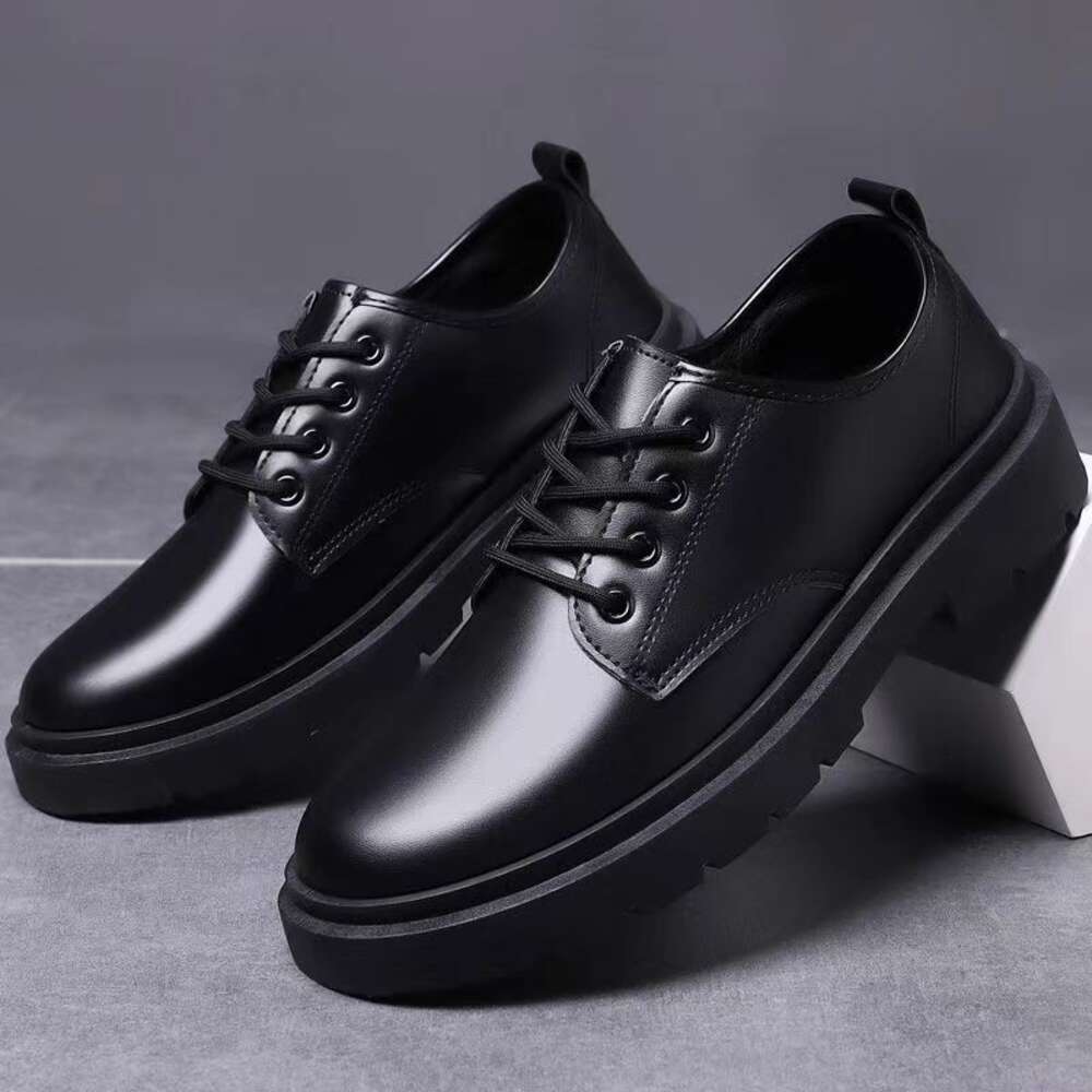 Men S Leather Casual British Style Business Thick Soles Trendy And Versatile Lace Up Student Shoes Work Ddmysaturn