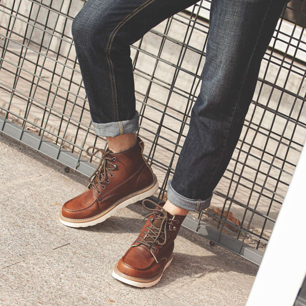 S Martin Men Cowhide Mid Length Thick Soled Leather British Outdoor Mark Workwear Shoes High Top Boots Men Ddmysaturn
