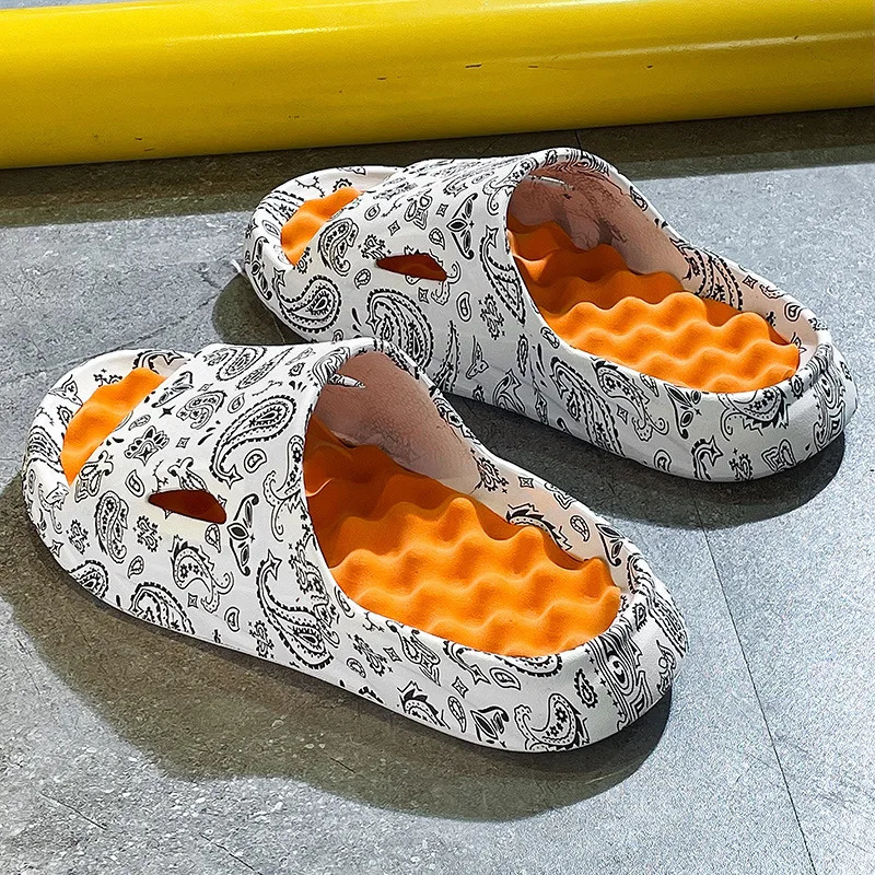 Men Flip-flops Summer Shoes Printing Sandals Trend Anti Slip Women Slides Couple Slippers Fashion Man Massage Beach Footwear 240620