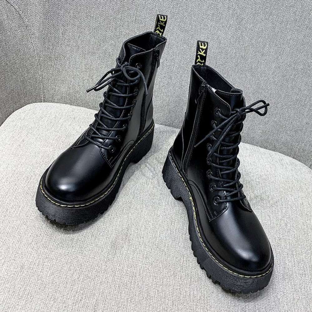 Soled Hole Thick Martin For Women With British Style Side Zipper Sponge Sole Trend High Top Lace Up Short Boots Ddmysaturn