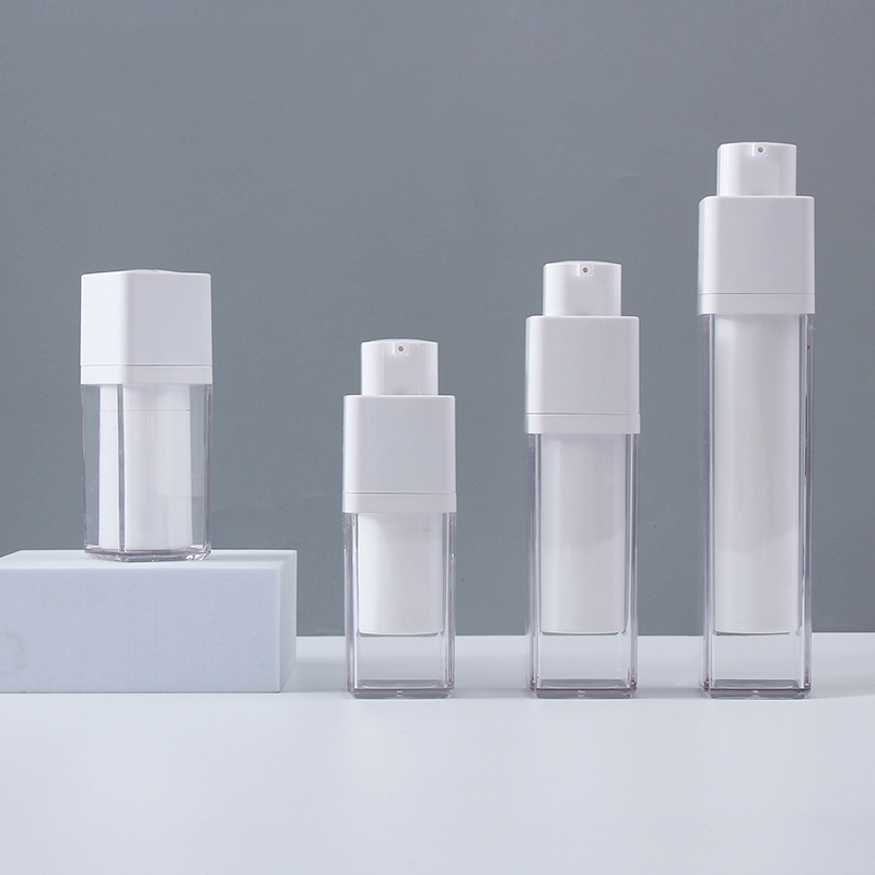 Square Airless Pump Bottle Set - Refillable Cosmetic Rotating Bottles in 15ml and 30ml Sizes