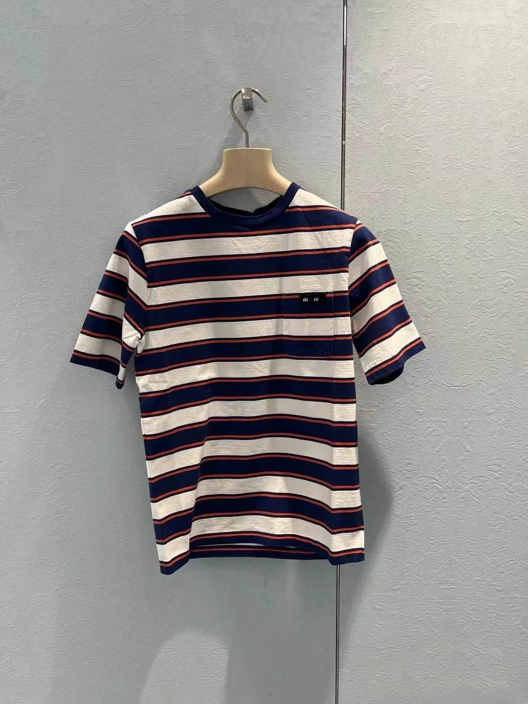2024 Spring And Summer New Women Letter Embroidery Contrast Stripes Loose Round Neck Long Sleeve Casual T-Shirt