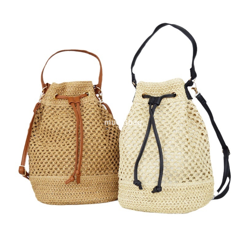 Fashionable Women's High Quality Simple Casual Large Capacity Baby Mom Buying Vegetables Practical Handheld Cute Woven Backpack Woven Bag Handmad
