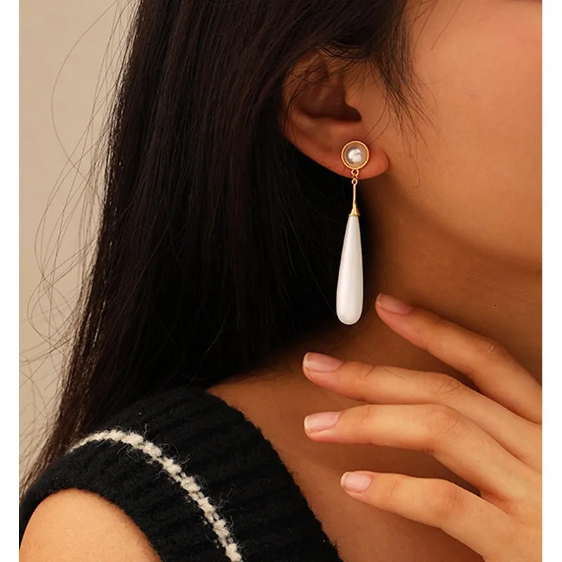 Water Drop Long Pearl Earrings Tassel High-Grade Simple Temperament 925 Silver Needle 240620