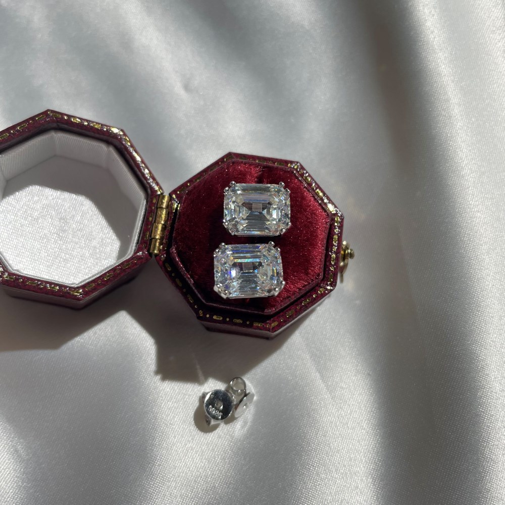 Moissanite Hoop Earrings, Sparkling Emerald Cut Studs, Sterling Sier Gemstones, Elegant Party Wedding Earrings for Women Free shipping