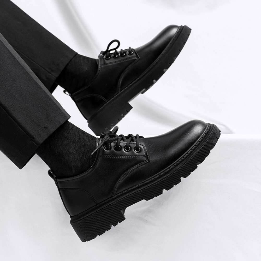 Men S Leather Casual British Style Business Thick Soles Trendy And Versatile Lace Up Student Shoes Work Ddmysaturn