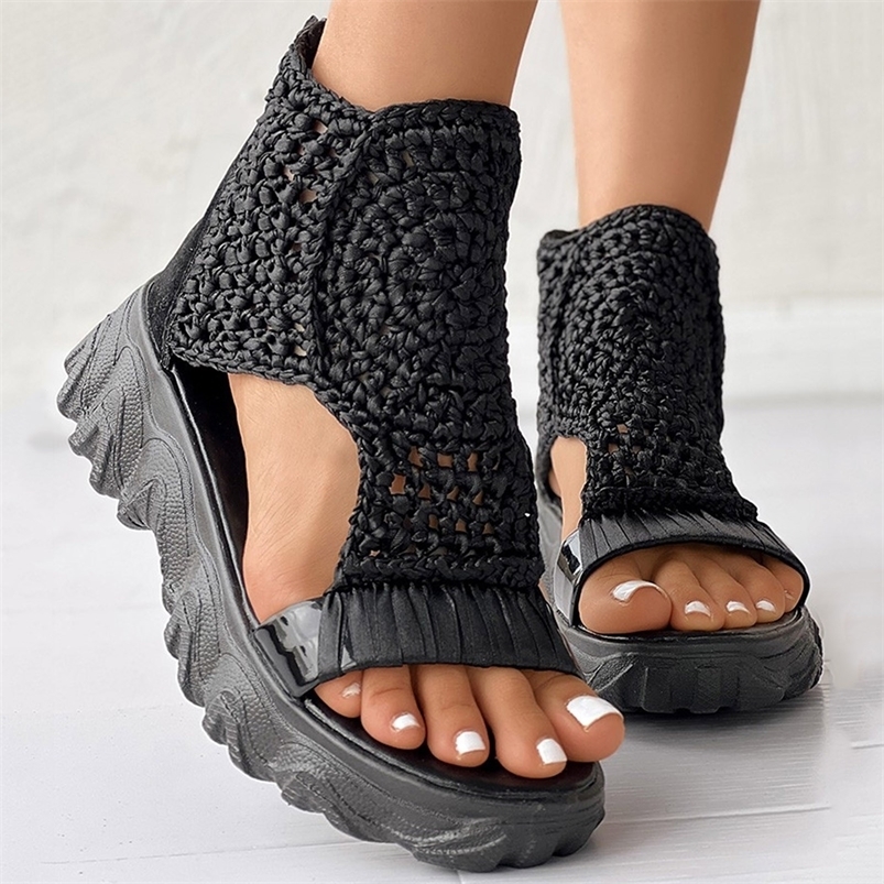 Ladies Shoes Comfort Platform Chunky Heel Fish Mouth Sandals Fashion Casual Comfortable Soft Stitching Outdoor Beach Sandals 240619