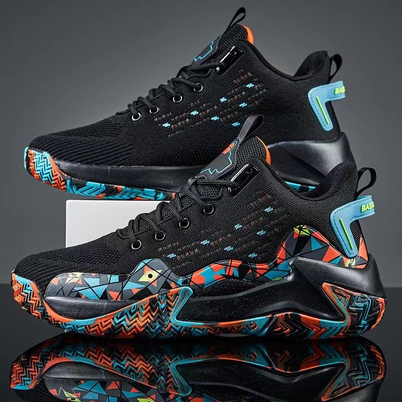 Men's Fashion Sports Shoes:2024 Plus Size Basketball Shoes Breathable Running Shoes Trendy Sneakers,Black/White/Green,Free shipping