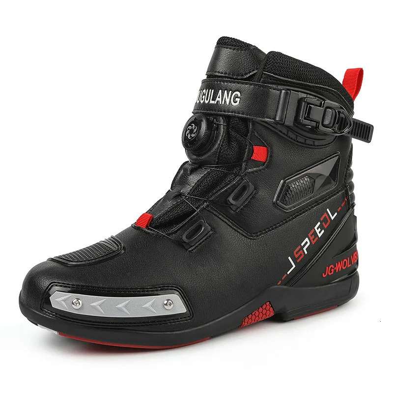 JG-wolf Men Leather Motocross Boots Durable Rubber Outsole Riding Shoes Adventure Motorcycle Equipment 240620