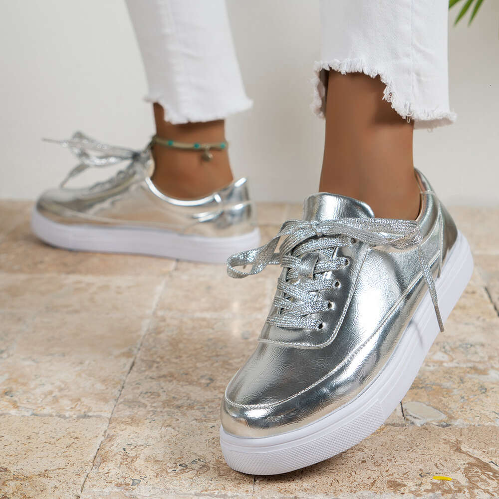 Ddmytiger 2024 Autumn new casual single shoes, glossy sneakers, outdoor flat bottom lace-up, lightweight thick-soled women's shoes